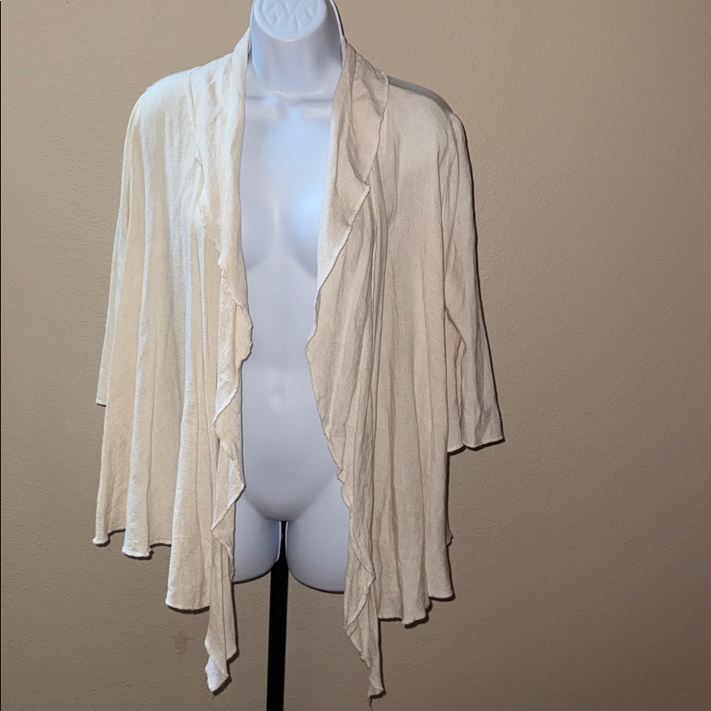 B. Loose Flowing Cotton Cream Open Front Asymmetrical Cardigan Women’s Size S